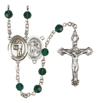 Sterling Silver 6mm Austrian Crystal Saint Sebastian / Archery Rosary in Emerald