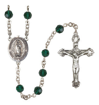 Sterling Silver 6mm Austrian Crystal Virgen de Guadalupe Rosary in Emerald