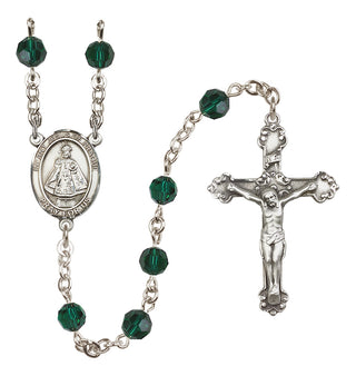 Sterling Silver 6mm Austrian Crystal Infant of Prague Rosary in Emerald