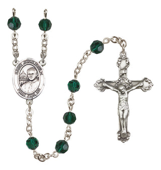 Sterling Silver 6mm Austrian Crystal Saint John Paul II Rosary in Emerald