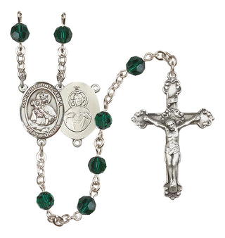 Sterling Silver 6mm Austrian Crystal Our Lady of Mount Carmel Rosary in Emerald