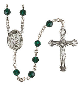 Sterling Silver 6mm Austrian Crystal Our Lady of the Railroad Rosary in Emerald