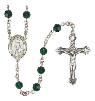 Sterling Silver 6mm Austrian Crystal Saint Basil the Great Rosary in Emerald