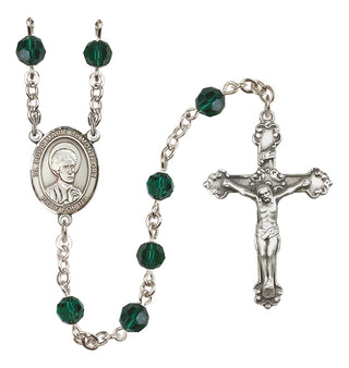 Sterling Silver 6mm Austrian Crystal Saint Louis Marie de Montfort Rosary in Emerald