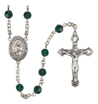 Sterling Silver 6mm Austrian Crystal Corazon Inmaculado de Maria Rosary in Emerald