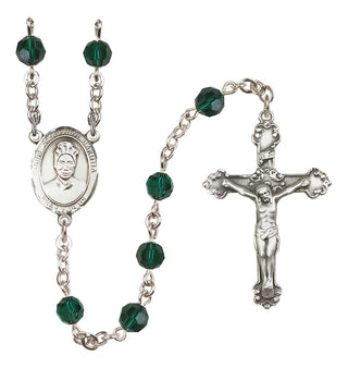 Sterling Silver 6mm Austrian Crystal Saint Josephine Bakhita Rosary in Emerald
