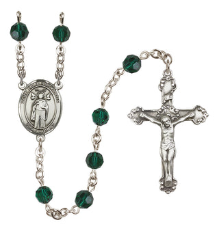 Sterling Silver 6mm Austrian Crystal Saint Ivo of Kelmartin Rosary in Emerald