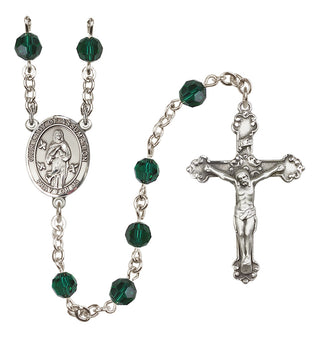 Sterling Silver 6mm Austrian Crystal Our Lady of Assumption Rosary in Emerald