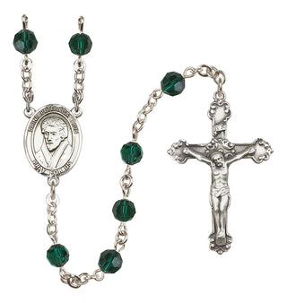 Sterling Silver 6mm Austrian Crystal Saint Peter Canisius Rosary in Emerald