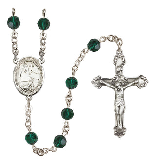 Sterling Silver 6mm Austrian Crystal Saint Jeanne Chezard de Matel Rosary in Emerald