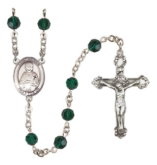 Sterling Silver 6mm Austrian Crystal Saint Gerald Rosary in Emerald