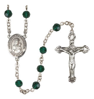 Sterling Silver 6mm Austrian Crystal Our Lady of Czestochowa Rosary in Emerald