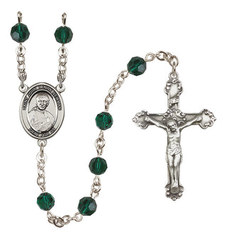 Sterling Silver 6mm Austrian Crystal Blessed John Henry Newman Rosary in Emerald