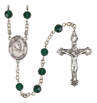 Sterling Silver 6mm Austrian Crystal Saint Peter Claver Rosary in Emerald