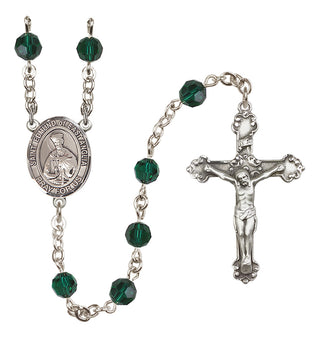 Sterling Silver 6mm Austrian Crystal Saint Edmund of East Anglia Rosary in Emerald