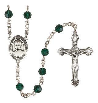 Sterling Silver 6mm Austrian Crystal Saint Jose Sanchez del Rio Rosary in Emerald