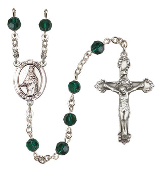 Sterling Silver 6mm Austrian Crystal Saint Emma Uffing Rosary in Emerald