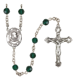 Sterling Silver 6mm Austrian Crystal Saint John Xxiii Rosary in Emerald