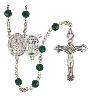 Sterling Silver 6mm Austrian Crystal Saint Sebastian / Choir Rosary in Emerald