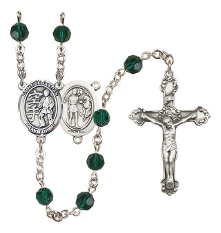 Sterling Silver 6mm Austrian Crystal Saint Sebastian/Karate Rosary in Emerald