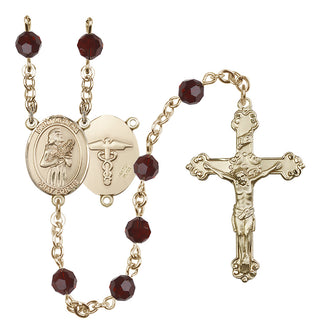 14 Karat Gold-Filled 6mm Austrian Crystal Saint Agatha / Nurse Rosary in Garnet