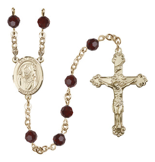 14 Karat Gold-Filled 6mm Austrian Crystal Saint David of Wales Rosary in Garnet