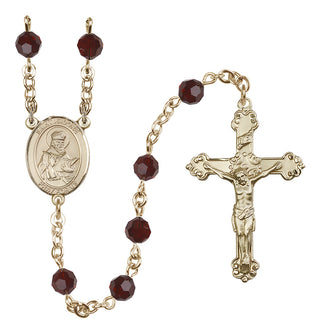 14 Karat Gold-Filled 6mm Austrian Crystal Saint Isidore of Seville Rosary in Garnet
