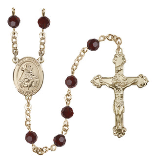 14 Karat Gold-Filled 6mm Austrian Crystal Saint William of Rochester Rosary in Garnet