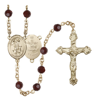 14 Karat Gold-Filled 6mm Austrian Crystal Guardian Angel / Army Rosary in Garnet