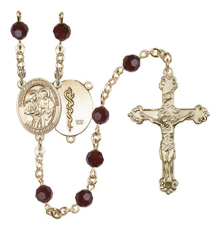 14 Karat Gold-Filled 6mm Austrian Crystal Saints Cosmas & Damian / Doctors Rosary in Garnet