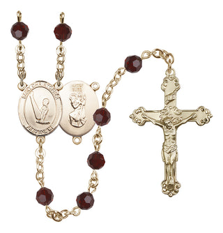14 Karat Gold-Filled 6mm Austrian Crystal Saint Christopher/Gymnastics Rosary in Garnet