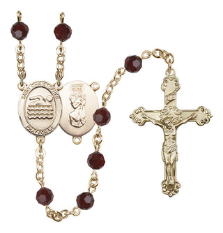 14 Karat Gold-Filled 6mm Austrian Crystal Saint Christopher/Swimming Rosary in Garnet