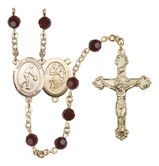 14 Karat Gold-Filled 6mm Austrian Crystal Saint Sebastian/Basketball Rosary in Garnet