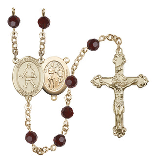14 Karat Gold-Filled 6mm Austrian Crystal Saint Sebastian/Field Hockey Rosary in Garnet