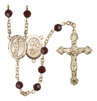 14 Karat Gold-Filled 6mm Austrian Crystal Saint Sebastian / Volleyball Rosary in Garnet