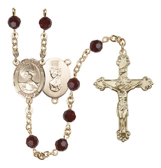 14 Karat Gold-Filled 6mm Austrian Crystal Saint Christopher/Water Polo Women Rosary in Garnet