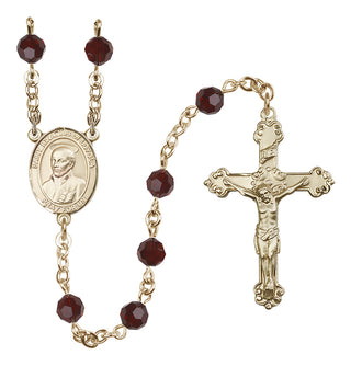 14 Karat Gold-Filled 6mm Austrian Crystal Saint Ignatius of Loyola Rosary in Garnet