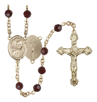 14 Karat Gold-Filled 6mm Austrian Crystal Saint John Paul II Rosary in Garnet