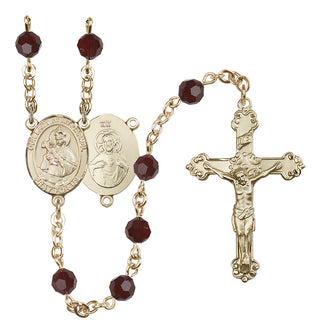 14 Karat Gold-Filled 6mm Austrian Crystal Our Lady of Mount Carmel Rosary in Garnet