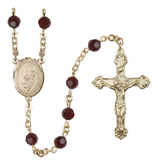 14 Karat Gold-Filled 6mm Austrian Crystal Blessed Trinity Rosary in Garnet
