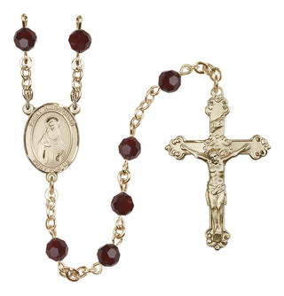 14 Karat Gold-Filled 6mm Austrian Crystal Saint Hildegard von Bingen Rosary in Garnet