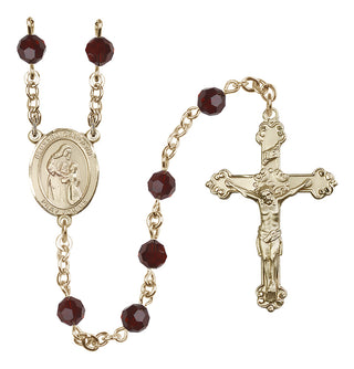 14 Karat Gold-Filled 6mm Austrian Crystal Blessed Caroline Gerhardinger Rosary in Garnet
