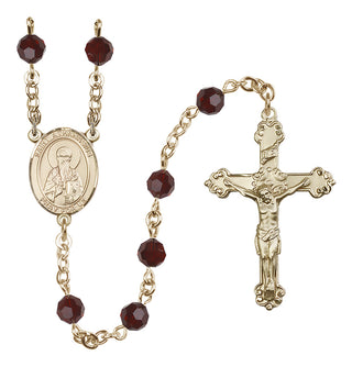 14 Karat Gold-Filled 6mm Austrian Crystal Saint Athanasius Rosary in Garnet