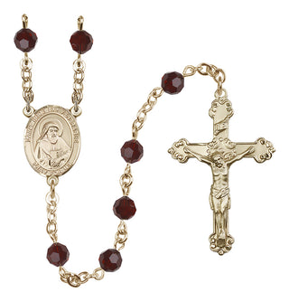 14 Karat Gold-Filled 6mm Austrian Crystal Saint Bede the Venerable Rosary in Garnet