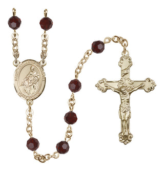 14 Karat Gold-Filled 6mm Austrian Crystal Saint Thomas of Villanova Rosary in Garnet