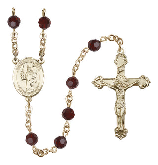 14 Karat Gold-Filled 6mm Austrian Crystal Saint Uriel the Archangel Rosary in Garnet