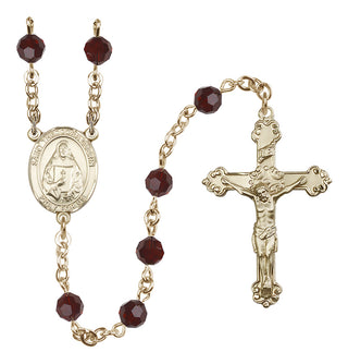 14 Karat Gold-Filled 6mm Austrian Crystal Saint Theodora Rosary in Garnet