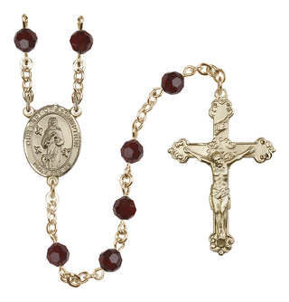 14 Karat Gold-Filled 6mm Austrian Crystal Our Lady of Assumption Rosary in Garnet
