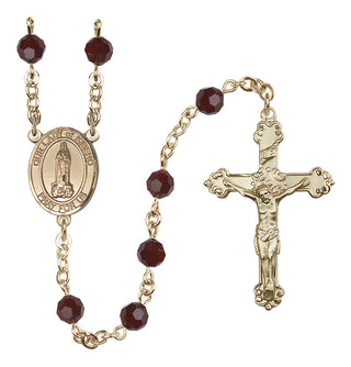 14 Karat Gold-Filled 6mm Austrian Crystal Our Lady of Kibeho Rosary in Garnet