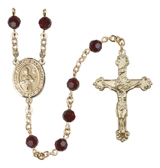 14 Karat Gold-Filled 6mm Austrian Crystal Saint Anthony Mary Claret Rosary in Garnet